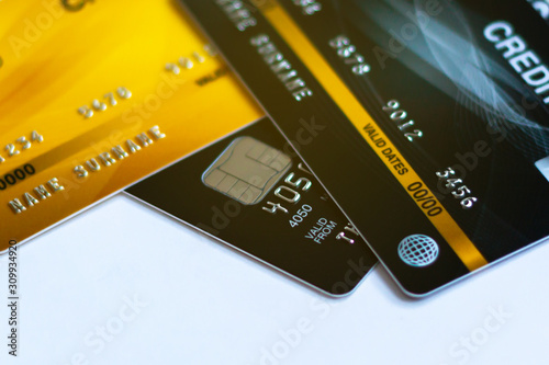 Selective focus Credit card on with background, Used for cash replacement And buy online or pay products or pay bills