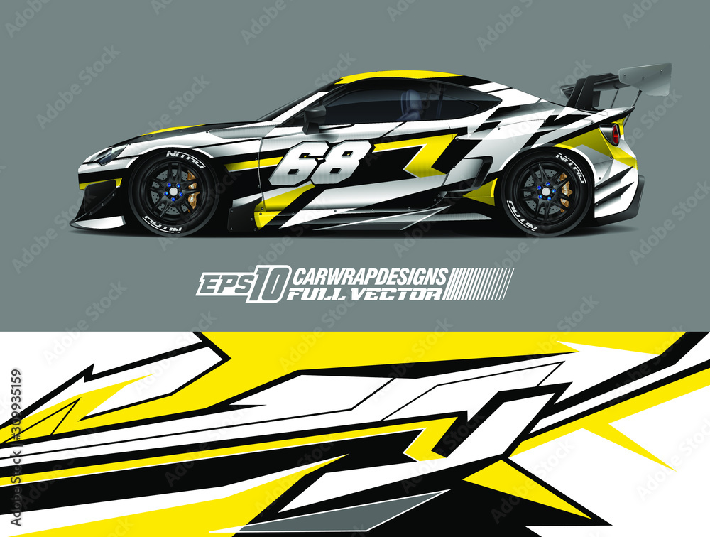 Racing car wrap design vector. Graphic abstract stripe racing background kit designs for wrap vehicle, race car, rally, adventure and livery. Full vector eps 10 Racing car wrap design vector. Graphic abstract stripe racing background kit designs for wrap vehicle, race car, rally, adventure and livery. Full vector eps 10