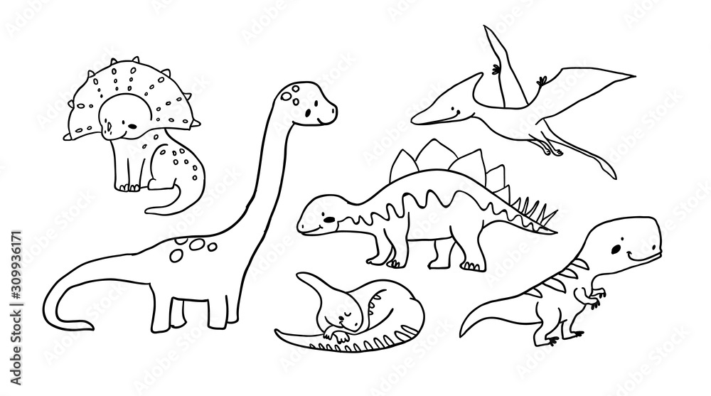 Cute dinosaurs in outline ink style Cute dinosaurs in outline ink style