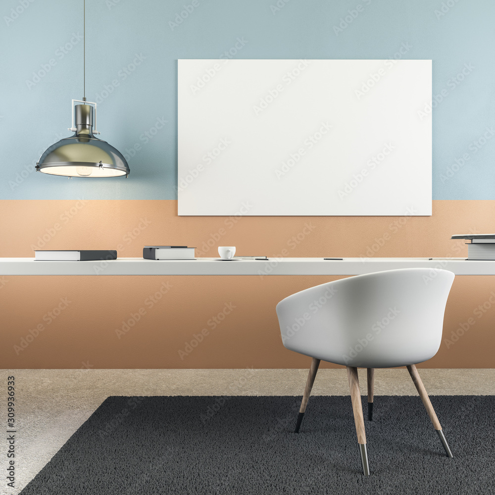 Designer desktop with blank banner Designer desktop with blank banner