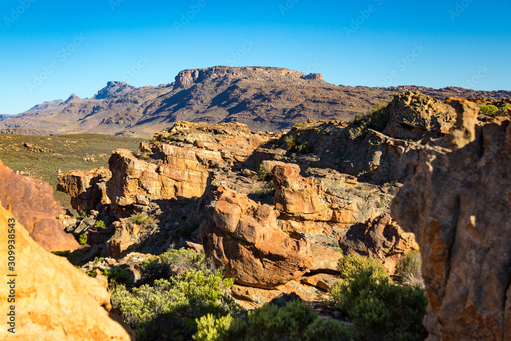 View over Cederberg Wilderness Area with rock formations and mountains, Stadsaal, South Africa