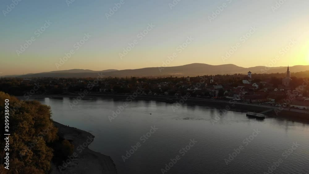 Stunning sunset glow over the Danube and city of Szentendre, Hungary Stunning sunset glow over the Danube and city of Szentendre, Hungary