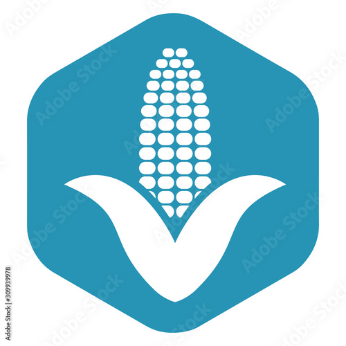 Corn icon. Symmetrical silhouette of a ripe corn cob. The character of foodstuffs with a content of corn flour. Vector illustration in simple flat style isolated on white background for design and web