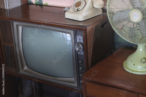 Antique house phone,  Antique TV and antique fan
