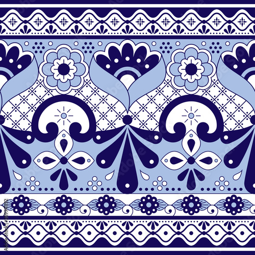 Mexican Talavera Poblana pottery vector seamless pattern, repetitive background inspired by traditional ceramics design from Mexico 