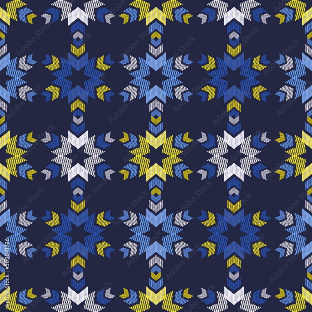 Seamless pattern with Decorative Snowflakes and Stars. Vector illustration for web design or print. Seamless pattern with Decorative Snowflakes and Stars. Vector illustration for web design or print.