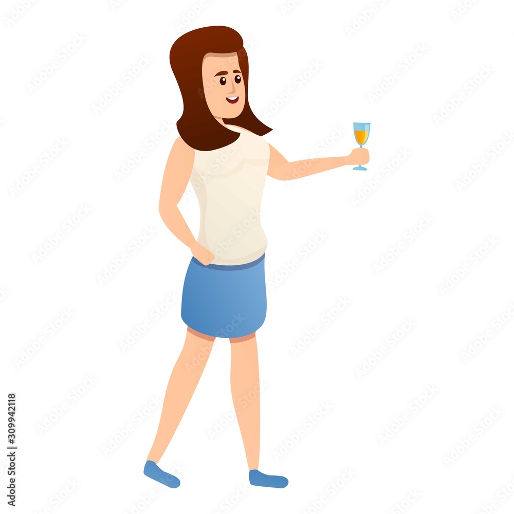 Happy woman champagne icon. Cartoon of happy woman champagne vector icon for web design isolated on white background Happy woman champagne icon. Cartoon of happy woman champagne vector icon for web design isolated on white background