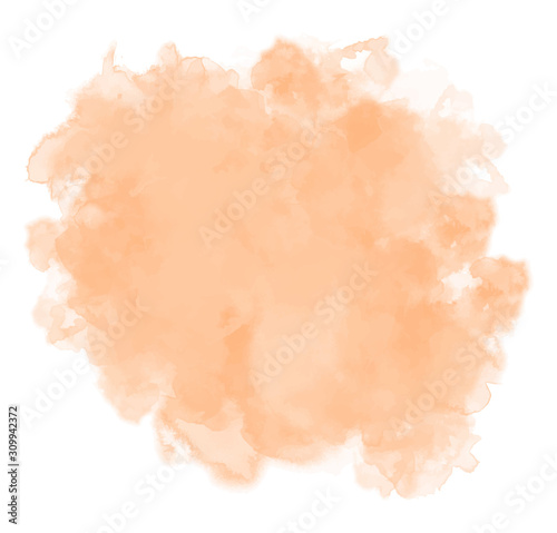 Watercolor soft orange background. Vector abstract illustration. Texture for graphics. Colorful, pastel paint splash, stain on white isolated background. Copy space. EPS 8.  Light and delicate.