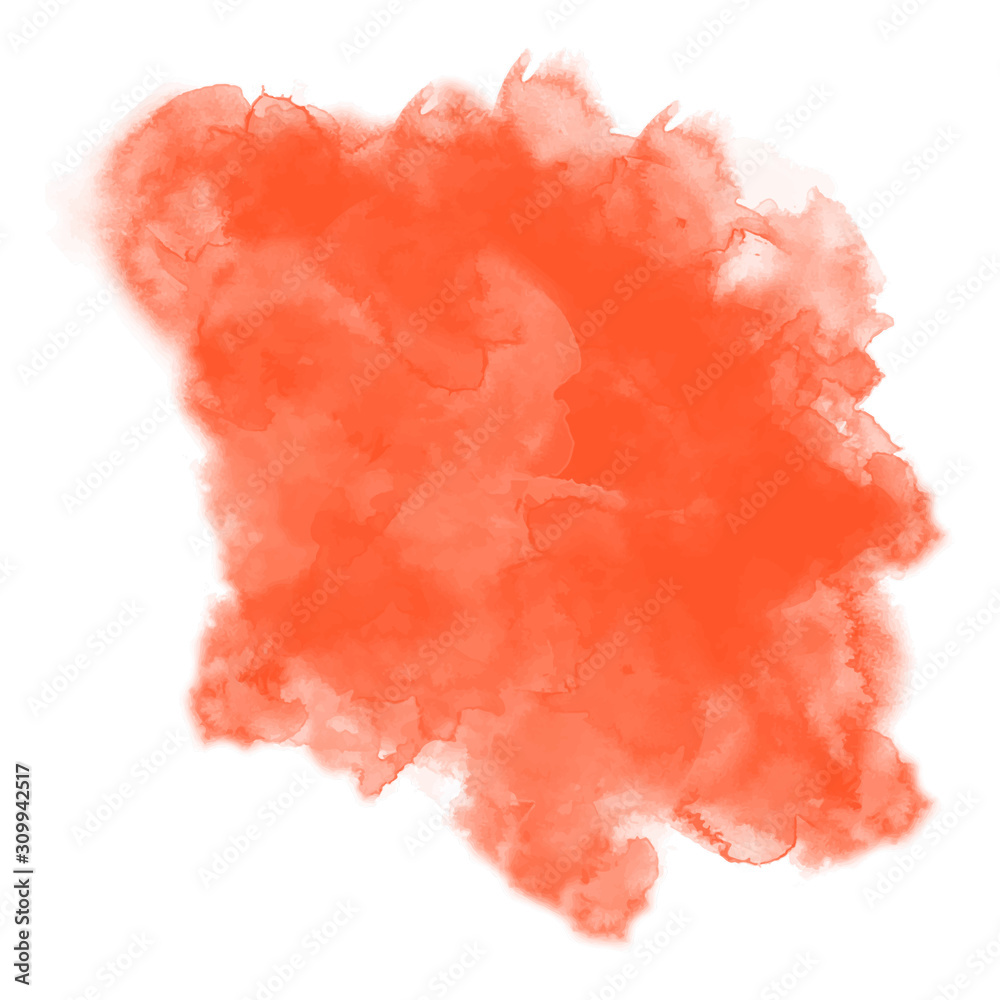 Dry orange watercolor splash. Textured vector illustration. Stain background. EPS 8. 