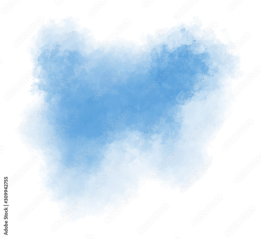 Dark blue paint splash on a white isolated background. Watercolor stain. Vector illustration. Delicate and subtle, ethereal colors. Brush stroke for your painting. Ethereal. EPS8.