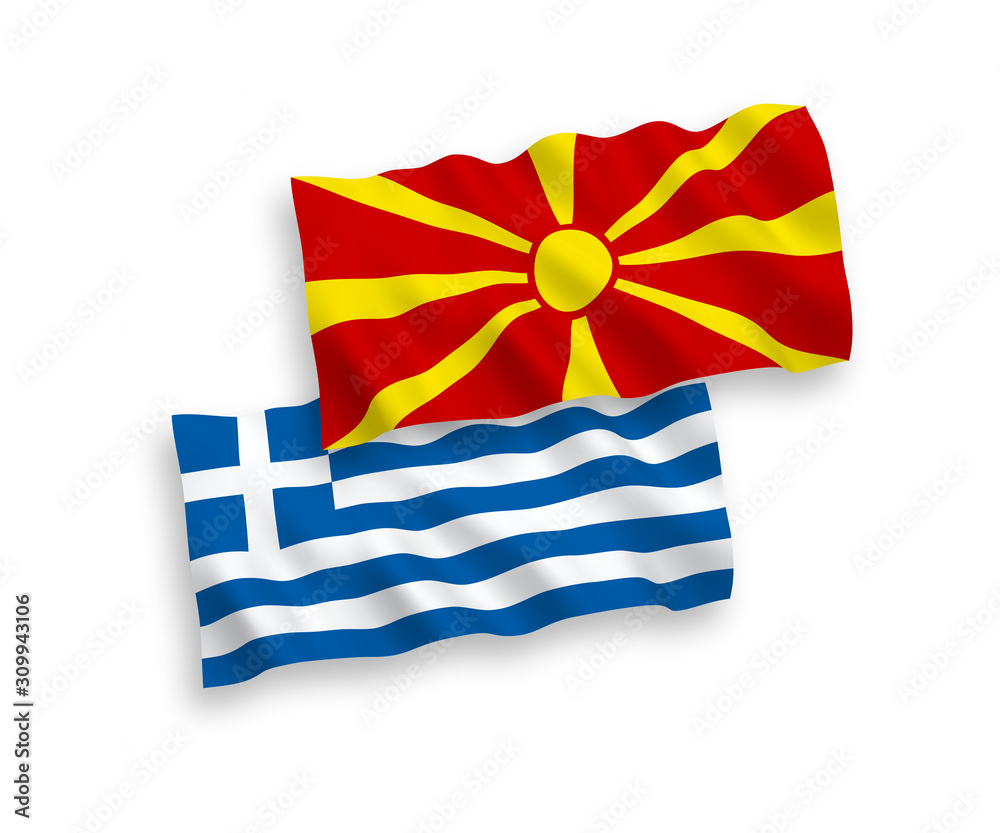 Flags of Greece and North Macedonia on a white background Flags of Greece and North Macedonia on a white background