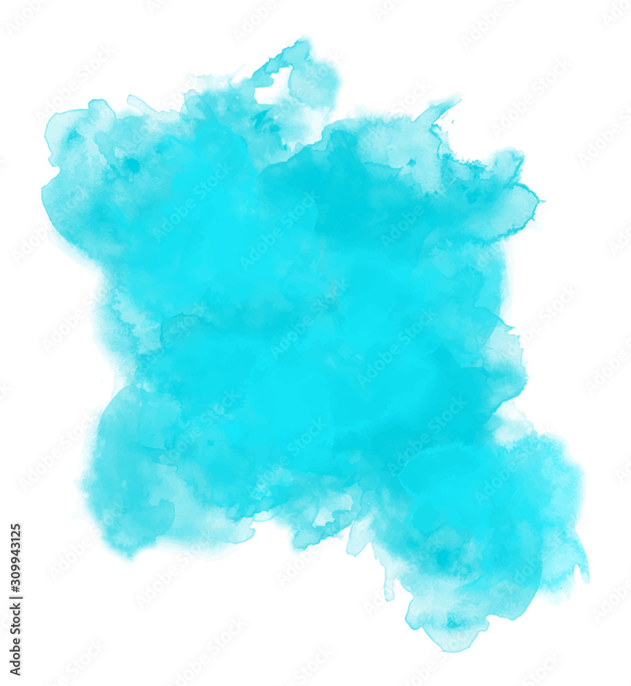Dry celadon, blue splash on a white background. Watercolor stain. Vector illustration EPS 8. Delicate and subtle, ethereal colors. Brush stroke for your painting in aquamarine color.