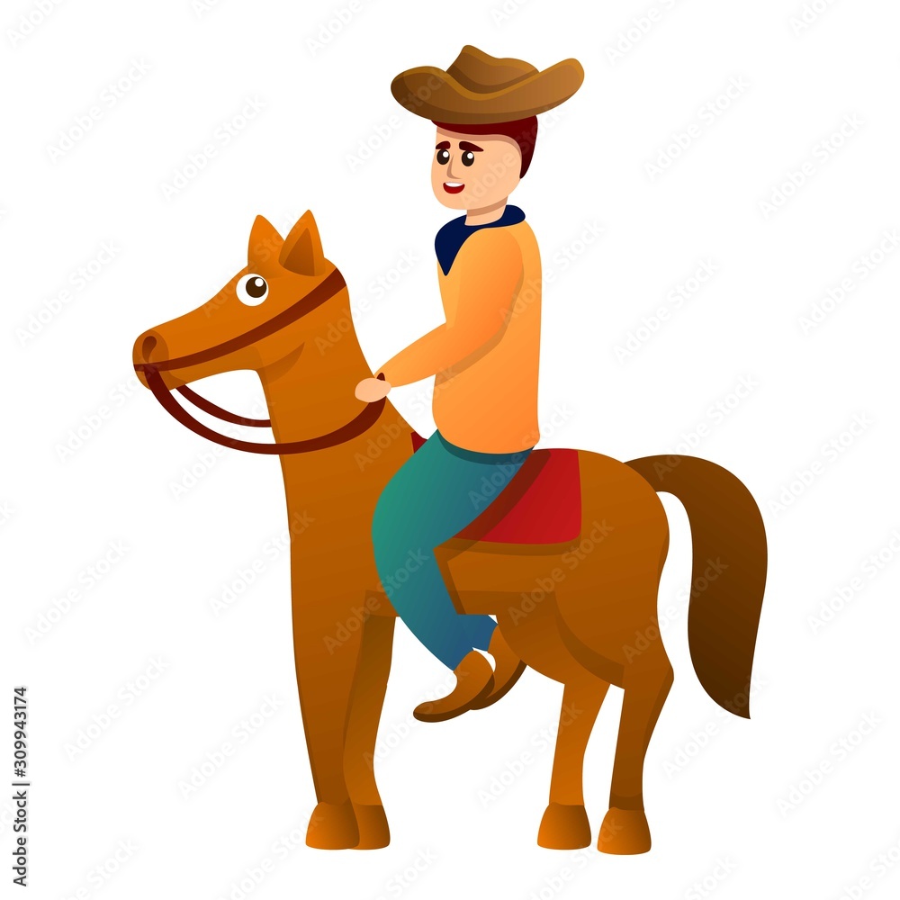 Cowboy on horse icon. Cartoon of cowboy on horse vector icon for web design isolated on white background Cowboy on horse icon. Cartoon of cowboy on horse vector icon for web design isolated on white background