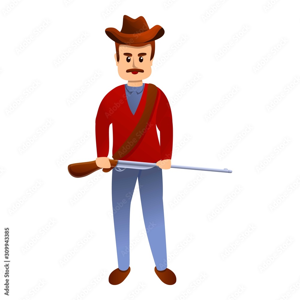 Cowboy with riffle icon. Cartoon of cowboy with riffle vector icon for web design isolated on white background