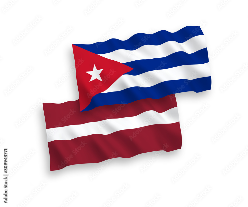 Flags of Latvia and Cuba on a white background