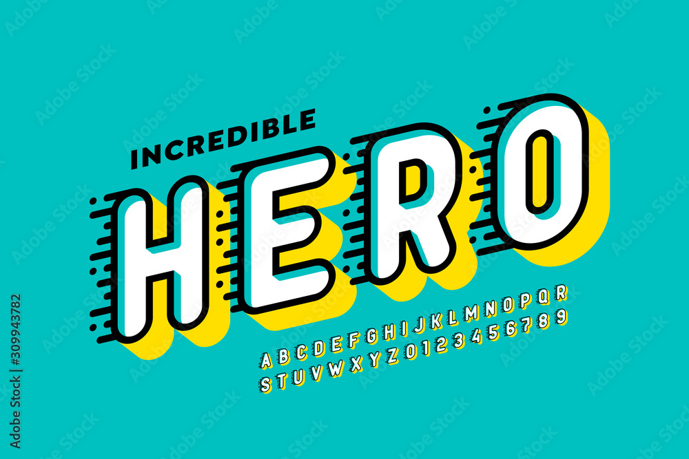 Comics style font design, super hero alphabet, letters and numbers - obrazy, fototapety, plakaty 