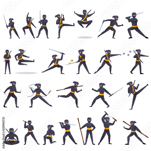 Ninja icons set. Cartoon set of ninja vector icons for web design