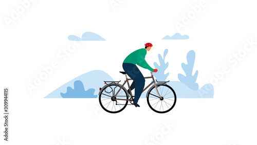 Vector in flat design of people outdoor in the park on weekend. Bike for the city. Bicycle vector illustration.
