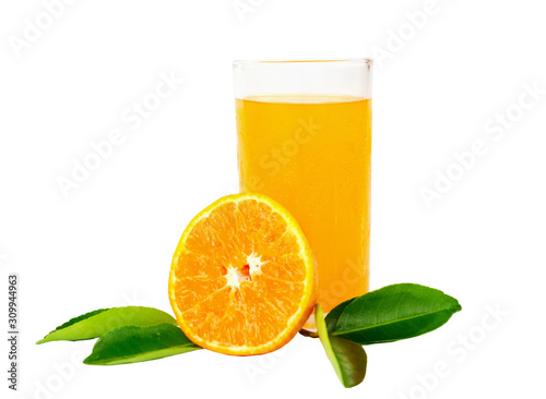 Glass of 100% orange juice isolated on white background.