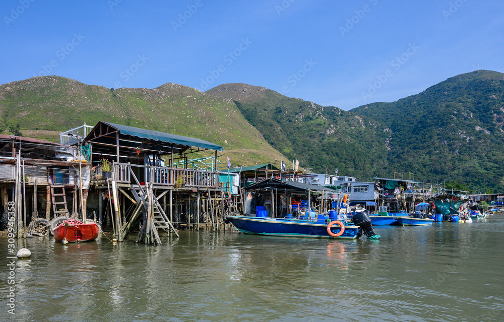 Boats  in Tai O village. Tai O is a fishing town, located on the western side of Lantau Island in Hong Kong.