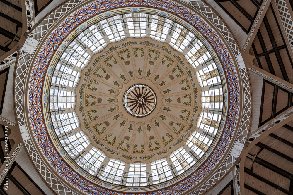 The magnificent dome of the indoor market Mercat Central in Valencia, Spain