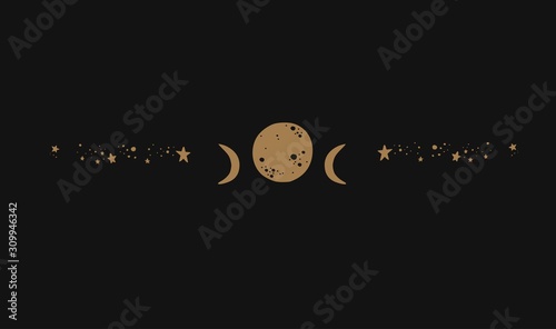 The moon phases vector silhouette with stars. Magic and witchcraft vintage tattoo. Symbol of femine, eternity