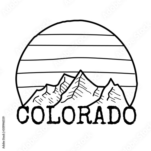 Colorado symbol line drawing with mountains. Vector sketch illustration