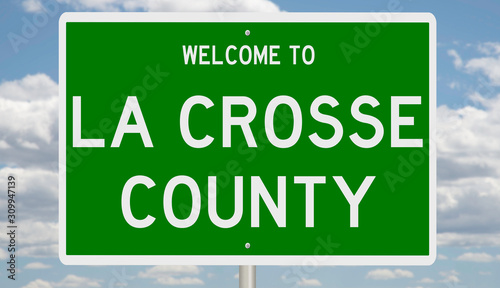 Rendering of a green 3d highway sign for La Crosse County photo