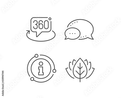 360 degree line icon. Chat bubble, info sign elements. VR technology simulation sign. Panoramic view symbol. Linear 360 degree outline icon. Information bubble. Vector