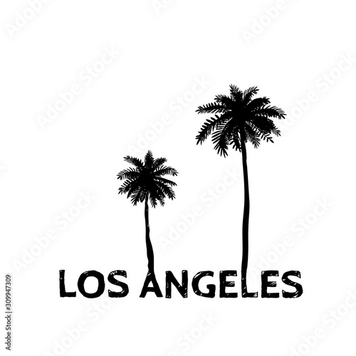 Los Angeles symbol line drawing with palm tree silhouette. Vector illustration © Ava Ava