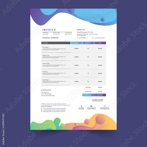 Invoice minimal design template. Bill form business invoice accounting.