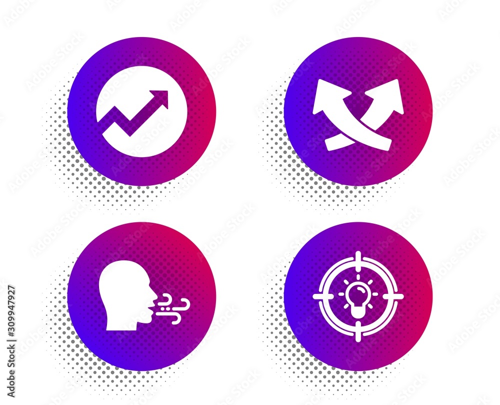 Intersection arrows, Audit and Breathing exercise icons simple set. Halftone dots button. Idea sign. Exchange, Arrow graph, Breath. Solution. Science set. Classic flat intersection arrows icon. Vector