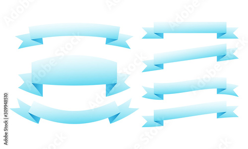 set of blue ribbon banner icon