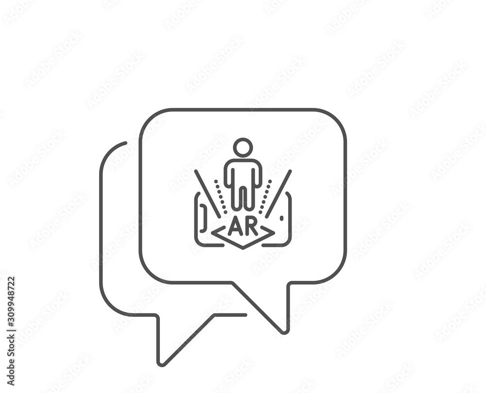 Augmented reality phone line icon. Chat bubble design. VR simulation sign. 3d person symbol. Outline concept. Thin line augmented reality icon. Vector Augmented reality phone line icon. Chat bubble design. VR simulation sign. 3d person symbol. Outline concept. Thin line augmented reality icon. Vector