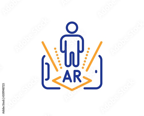 VR simulation sign. Augmented reality phone line icon. 3d person symbol. Colorful outline concept. Blue and orange thin line augmented reality icon. Vector