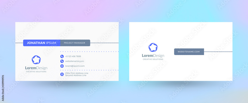 Double-sided horizontal business card template. Vector mockup illustration. Stationery design. Halftone texture Double-sided horizontal business card template. Vector mockup illustration. Stationery design. Halftone texture