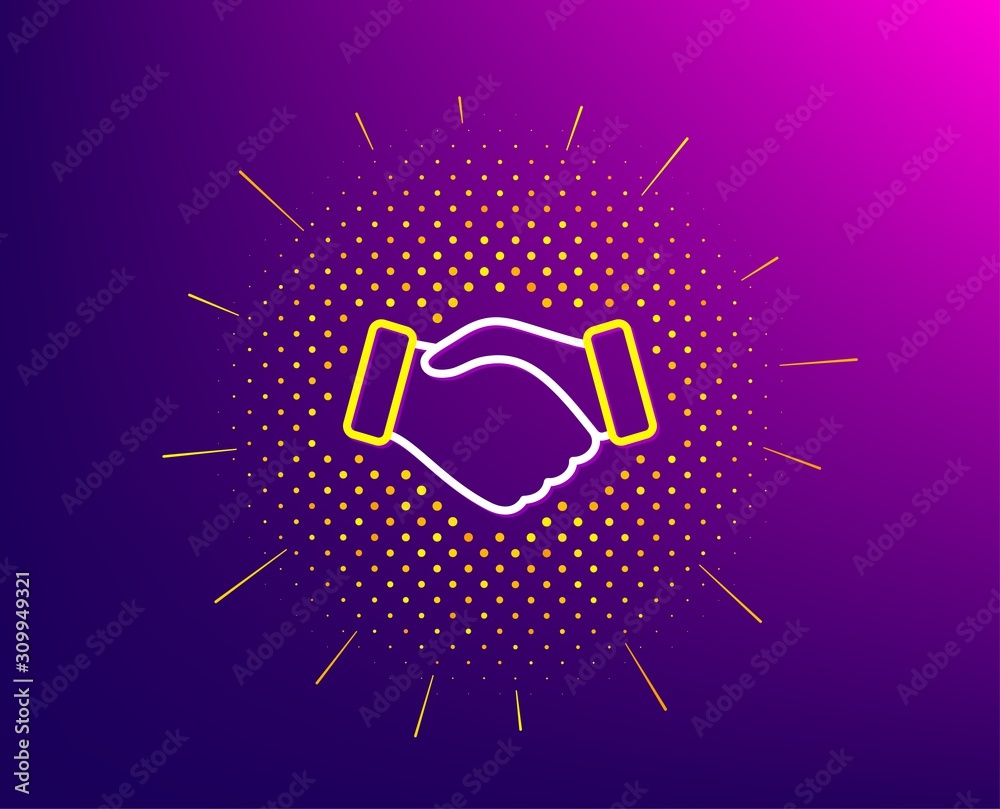 Handshake line icon. Halftone pattern. Hand gesture sign. Business deal palm symbol. Gradient background. Handshake line icon. Yellow halftone pattern. Vector Handshake line icon. Halftone pattern. Hand gesture sign. Business deal palm symbol. Gradient background. Handshake line icon. Yellow halftone pattern. Vector