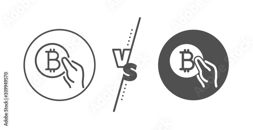 Cryptocurrency coin sign. Versus concept. Bitcoin pay line icon. Crypto money symbol. Line vs classic bitcoin pay icon. Vector