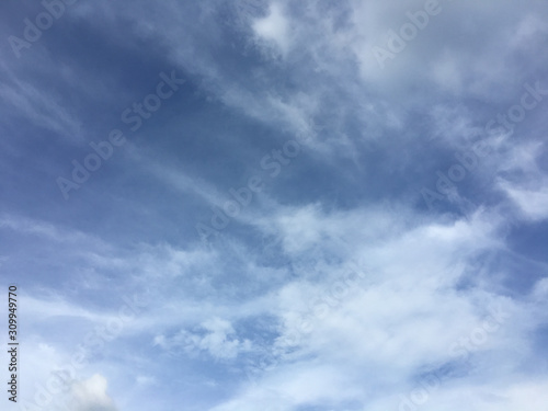 Clear blue sky and soft white cloud. Sky background texture and wallpaper.