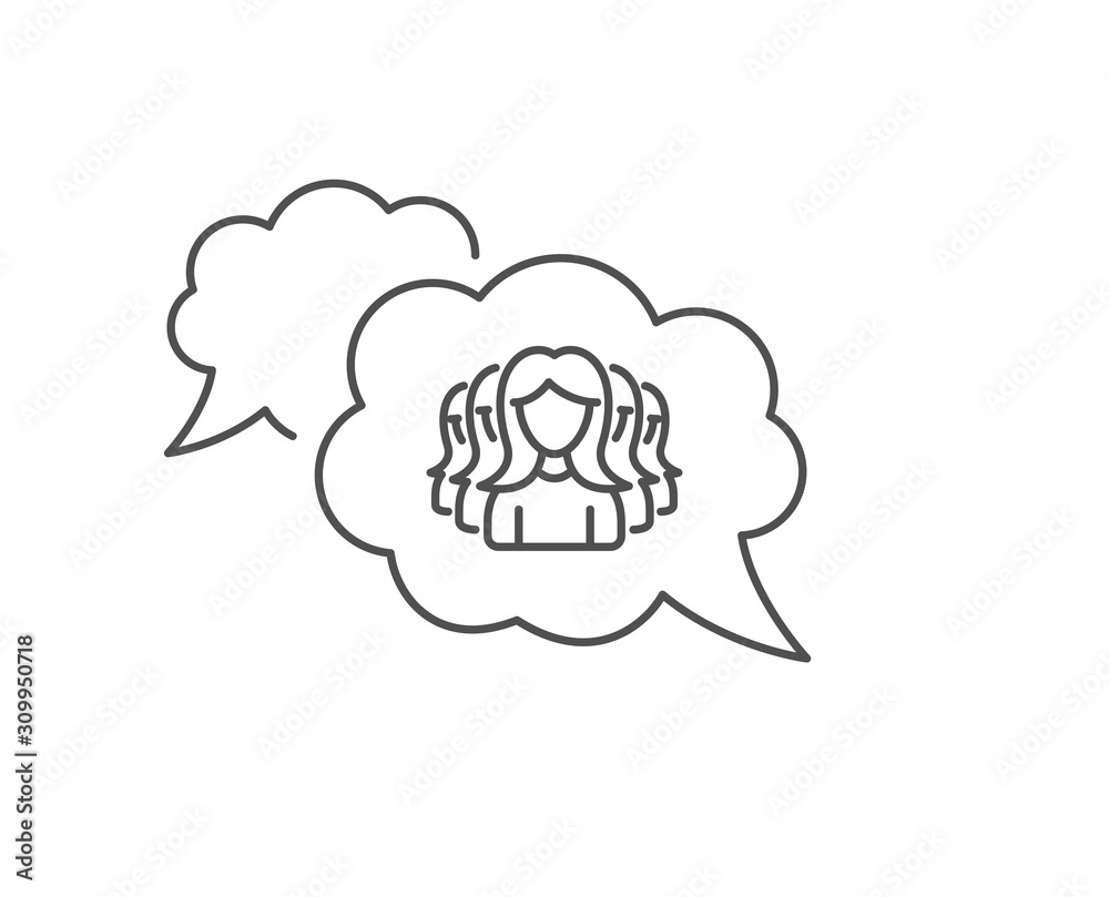 Group of Women line icon. Chat bubble design. Human communication symbol. Teamwork sign. Outline concept. Thin line women Group icon. Vector Group of Women line icon. Chat bubble design. Human communication symbol. Teamwork sign. Outline concept. Thin line women Group icon. Vector