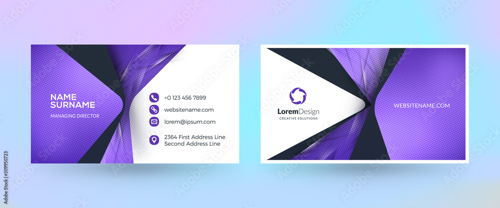 Naklejka premium Double-sided horizontal business card template. Vector mockup illustration. Stationery design. Halftone texture