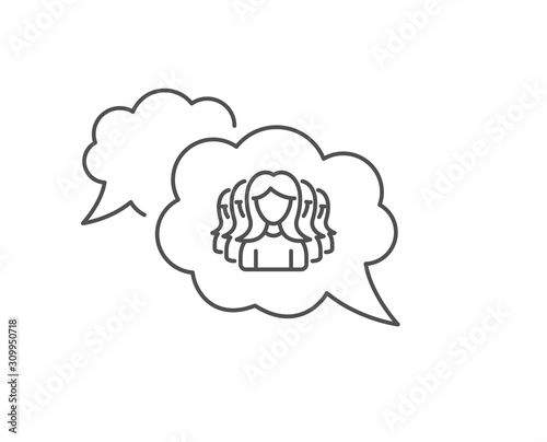 Group of Women line icon. Chat bubble design. Human communication symbol. Teamwork sign. Outline concept. Thin line women Group icon. Vector