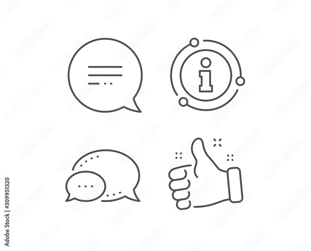Text message line icon. Chat bubble, info sign elements. Chat comment sign. Speech bubble symbol. Linear text message outline icon. Information bubble. Vector Text message line icon. Chat bubble, info sign elements. Chat comment sign. Speech bubble symbol. Linear text message outline icon. Information bubble. Vector