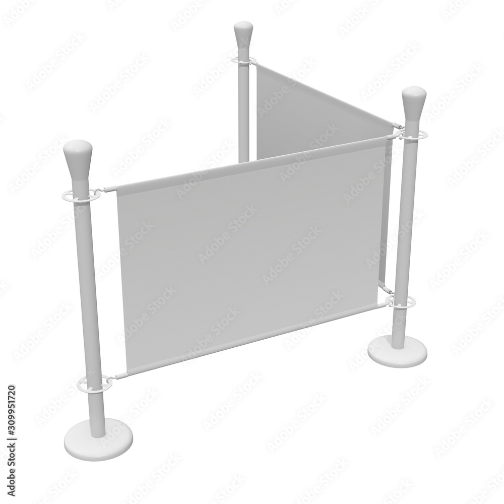 Obraz premium Blank Banner Stand. Trade show booth white and blank. 3d render isolated on white background. High Resolution Template for your design.