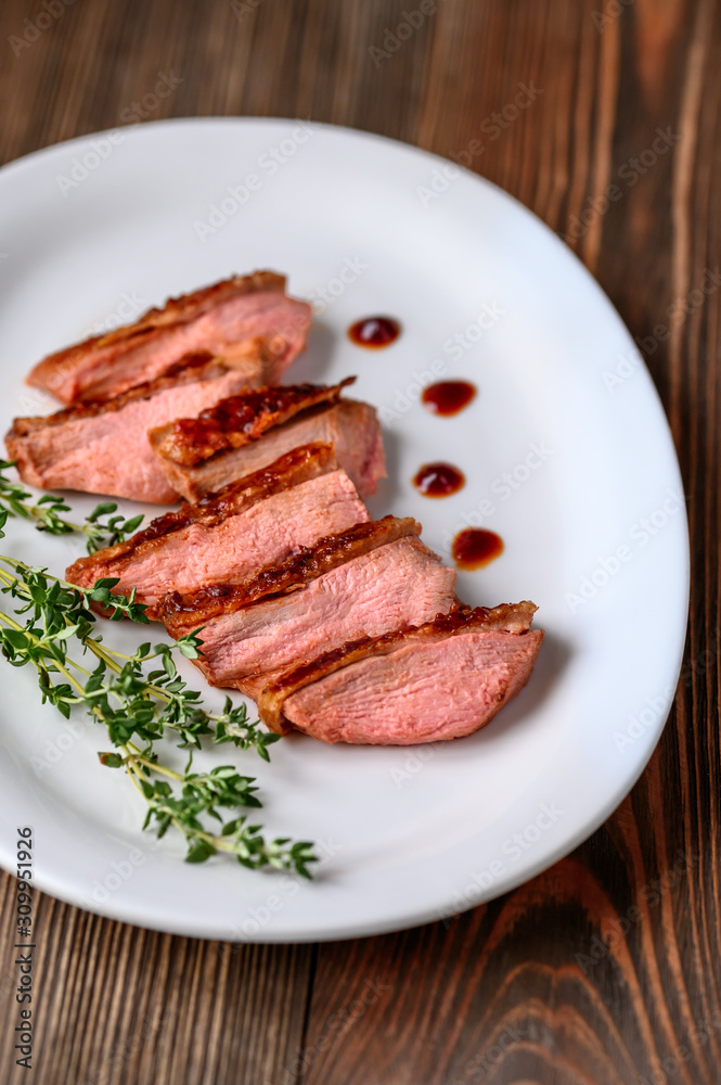 Slices of duck breast