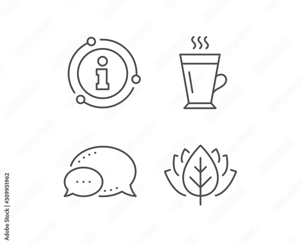 Latte line icon. Chat bubble, info sign elements. Hot Coffee or Tea sign. Fresh beverage symbol. Linear latte outline icon. Information bubble. Vector
