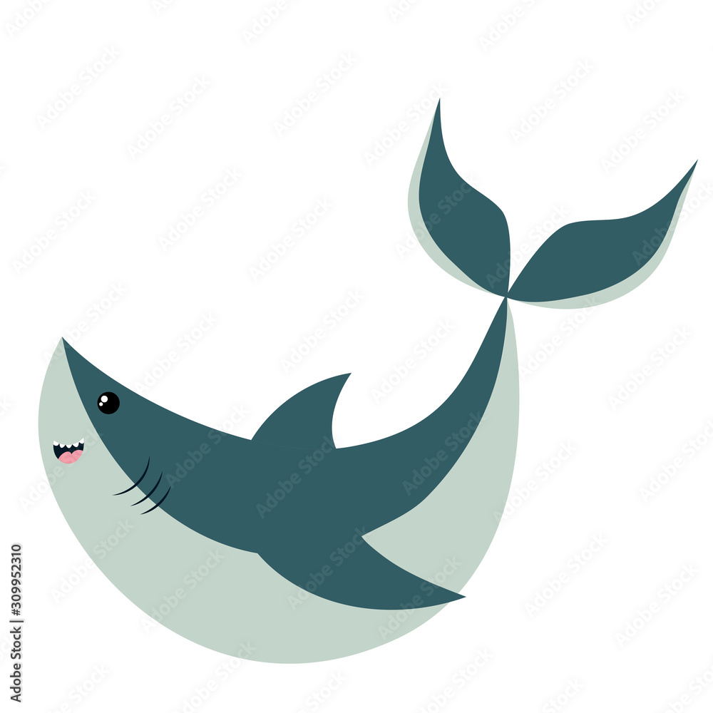 Obraz premium Cartoon shark. Vector illustration on a white background. Drawing for children.