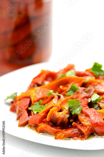 Garnish of roasted red peppers with parsley