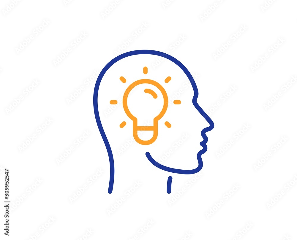 Lightbulb sign. Idea head line icon. Core value symbol. Colorful outline concept. Blue and orange thin line idea head icon. Vector Lightbulb sign. Idea head line icon. Core value symbol. Colorful outline concept. Blue and orange thin line idea head icon. Vector