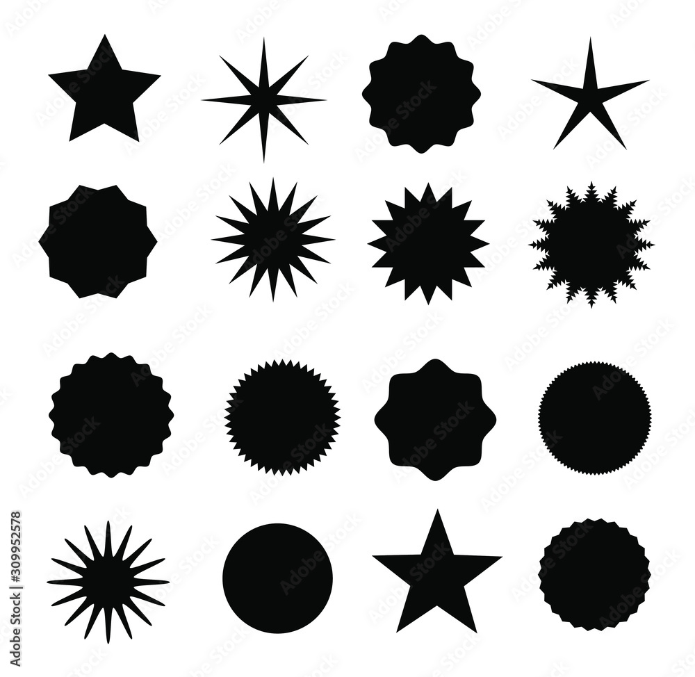 Set of starburst badges icon. Sunburst stickers for price, promo, sale tags. Vector Set of starburst badges icon. Sunburst stickers for price, promo, sale tags. Vector